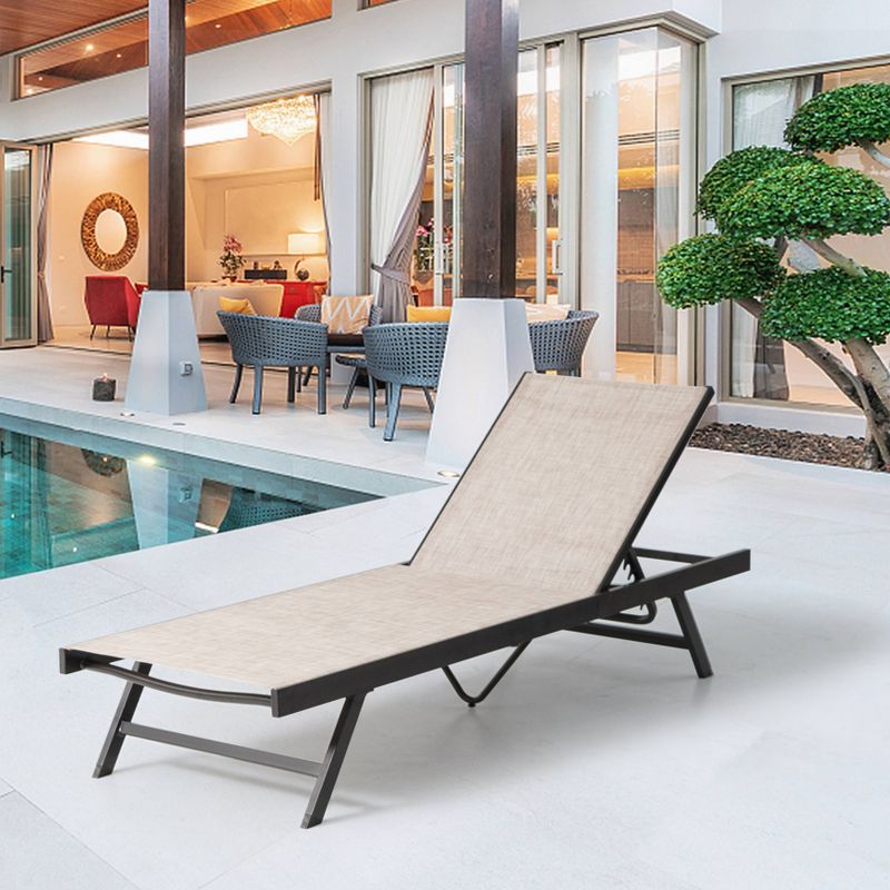 Outdoor Aluminum Adjustable Chaise Lounge Chair - Beige - Crestlive Products