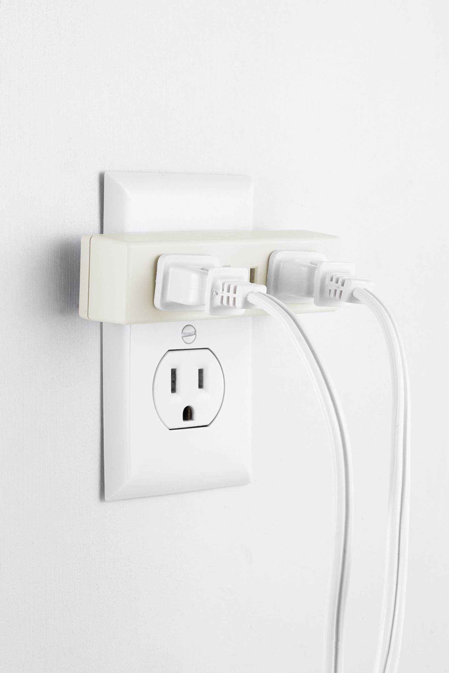 GE 3-Outlet Plarized Adapter Wall Tap, Expander, 2 Prong, Indoor Rated, Light Almond, 54189, ivory