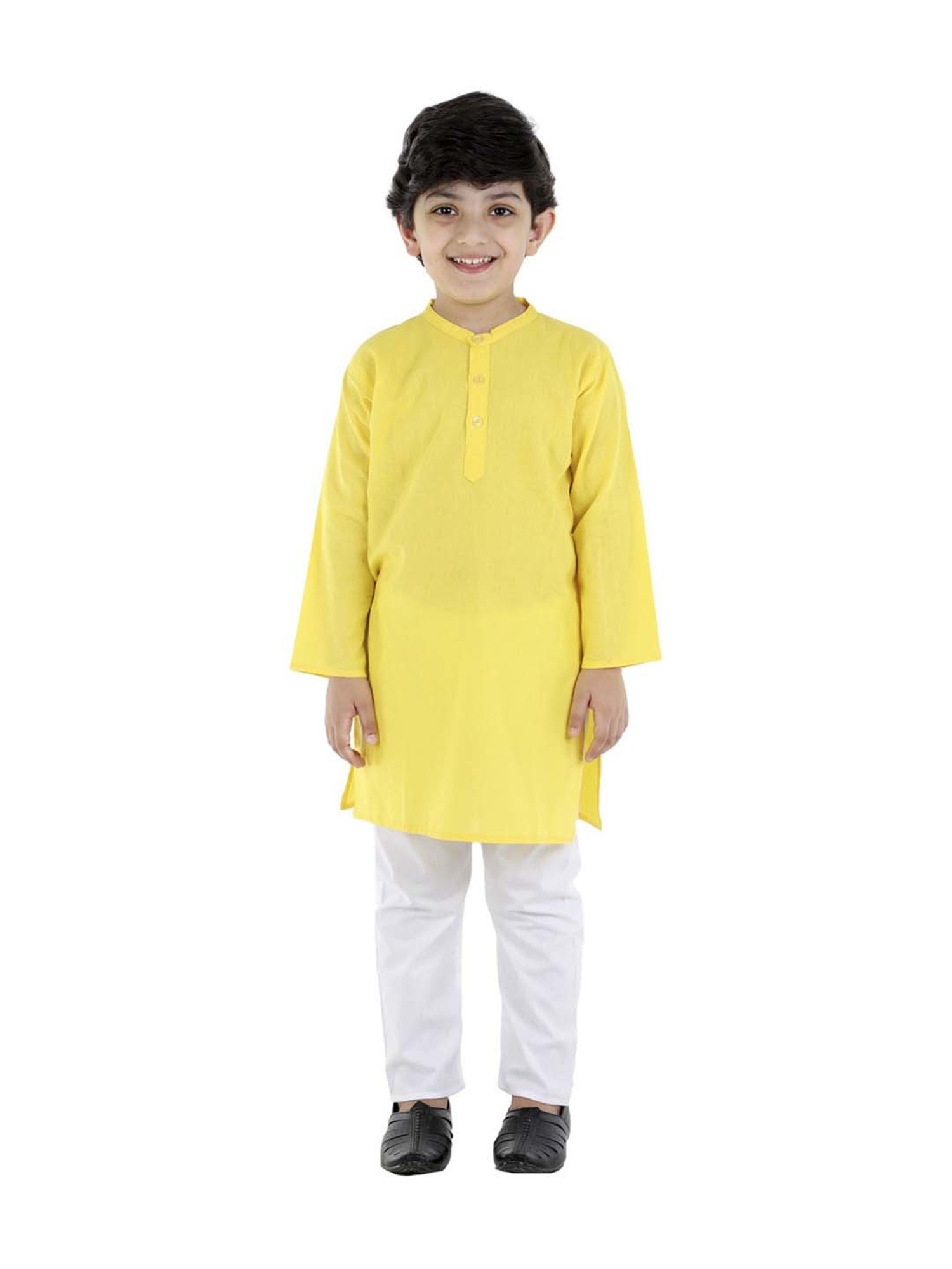 Ahhaaaa Kids Red & Yellow Cotton Floral Print Kurta Set