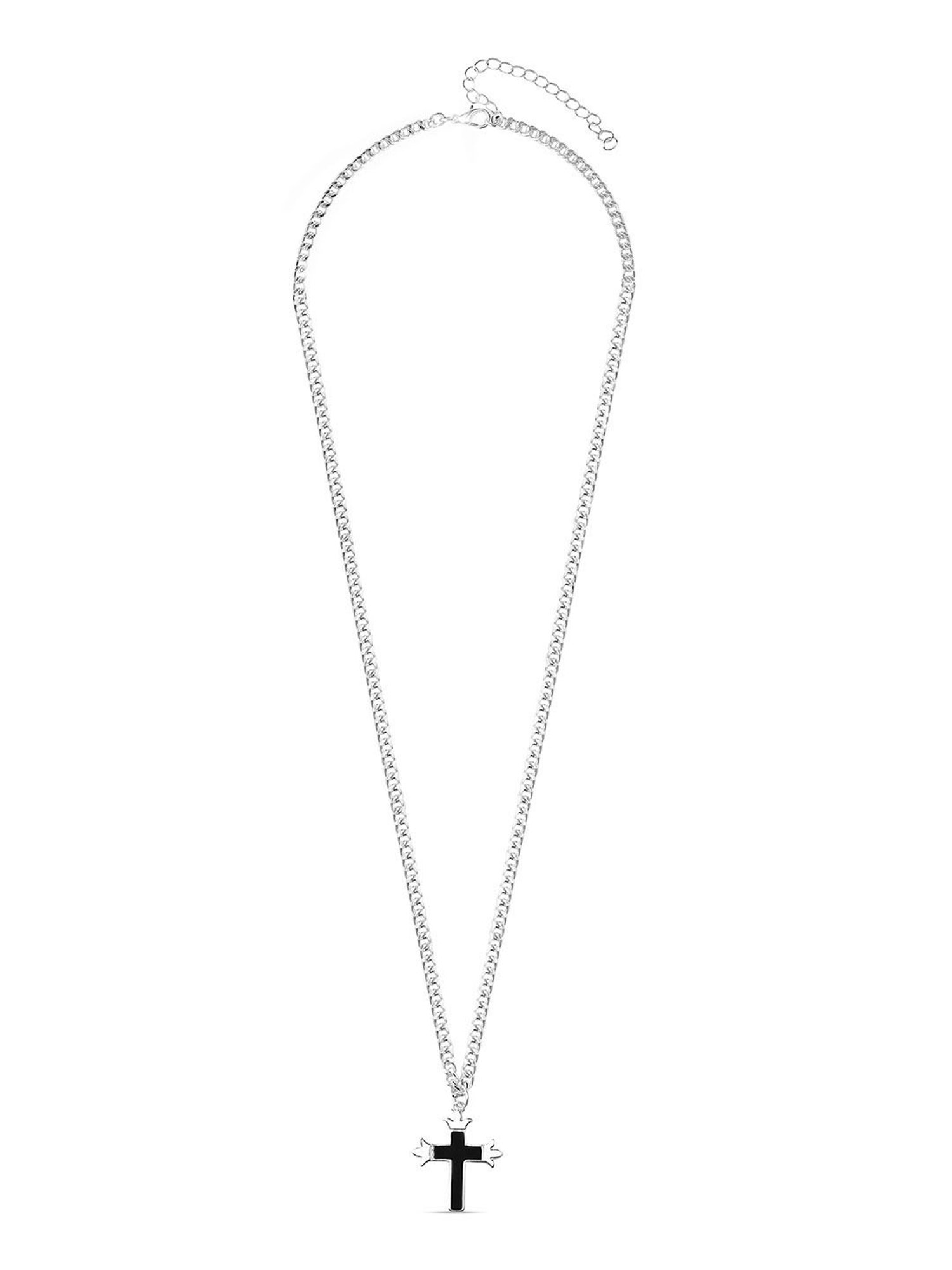 The Bro Code Silver-Plated Black Enamel Cross Pendant Necklace for Men