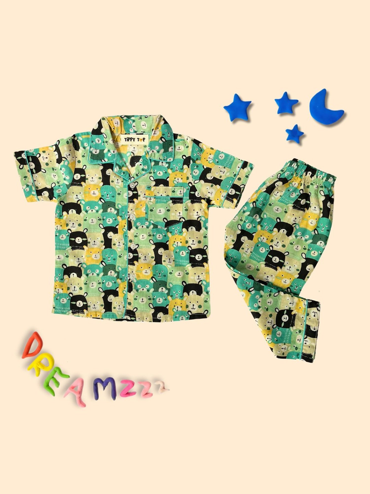 Tippy Top Girls Green Printed Shirt with Pants