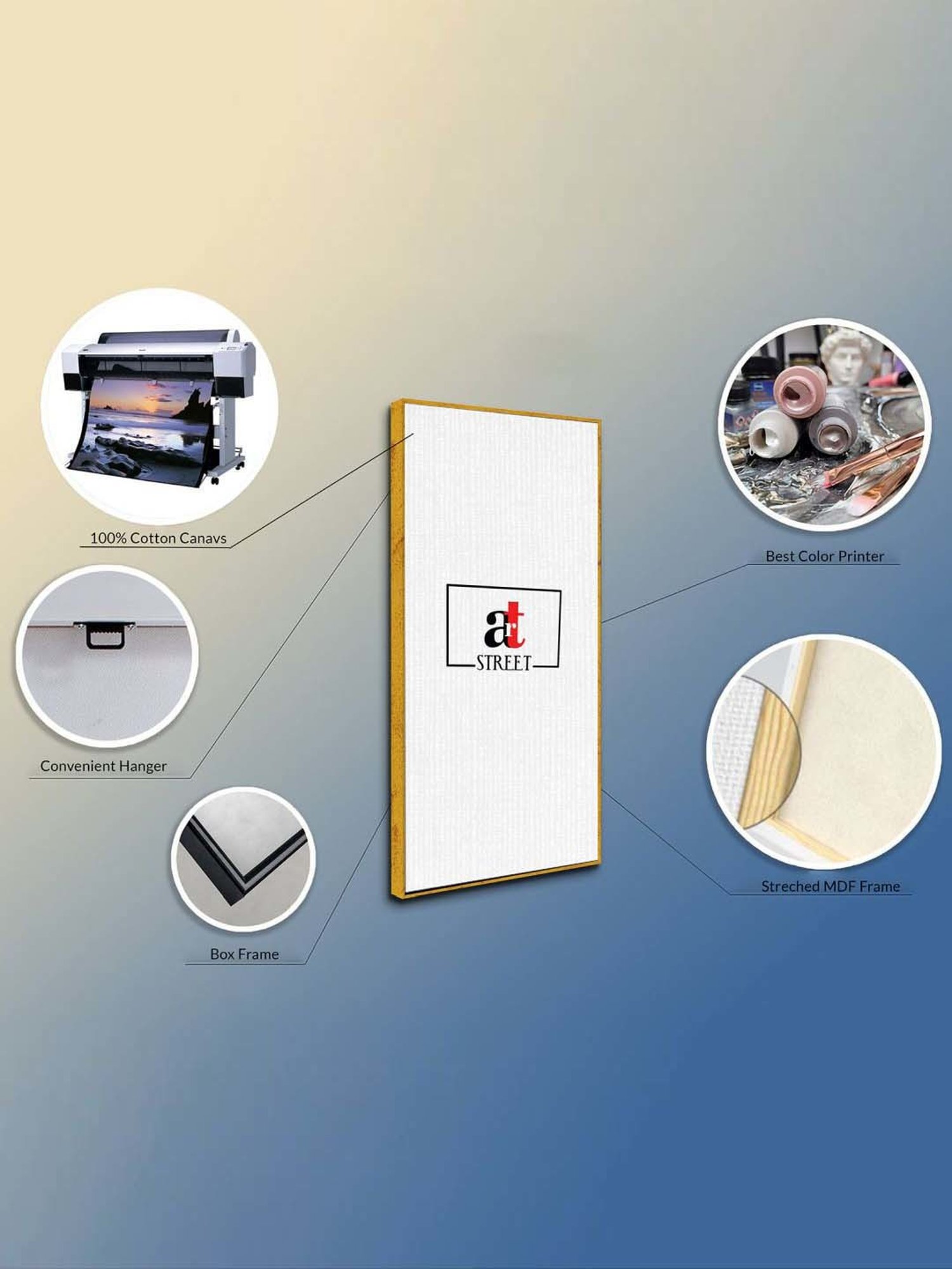 Art Street Gold & Black Colorful Mountain Large Panel Wall Art Print