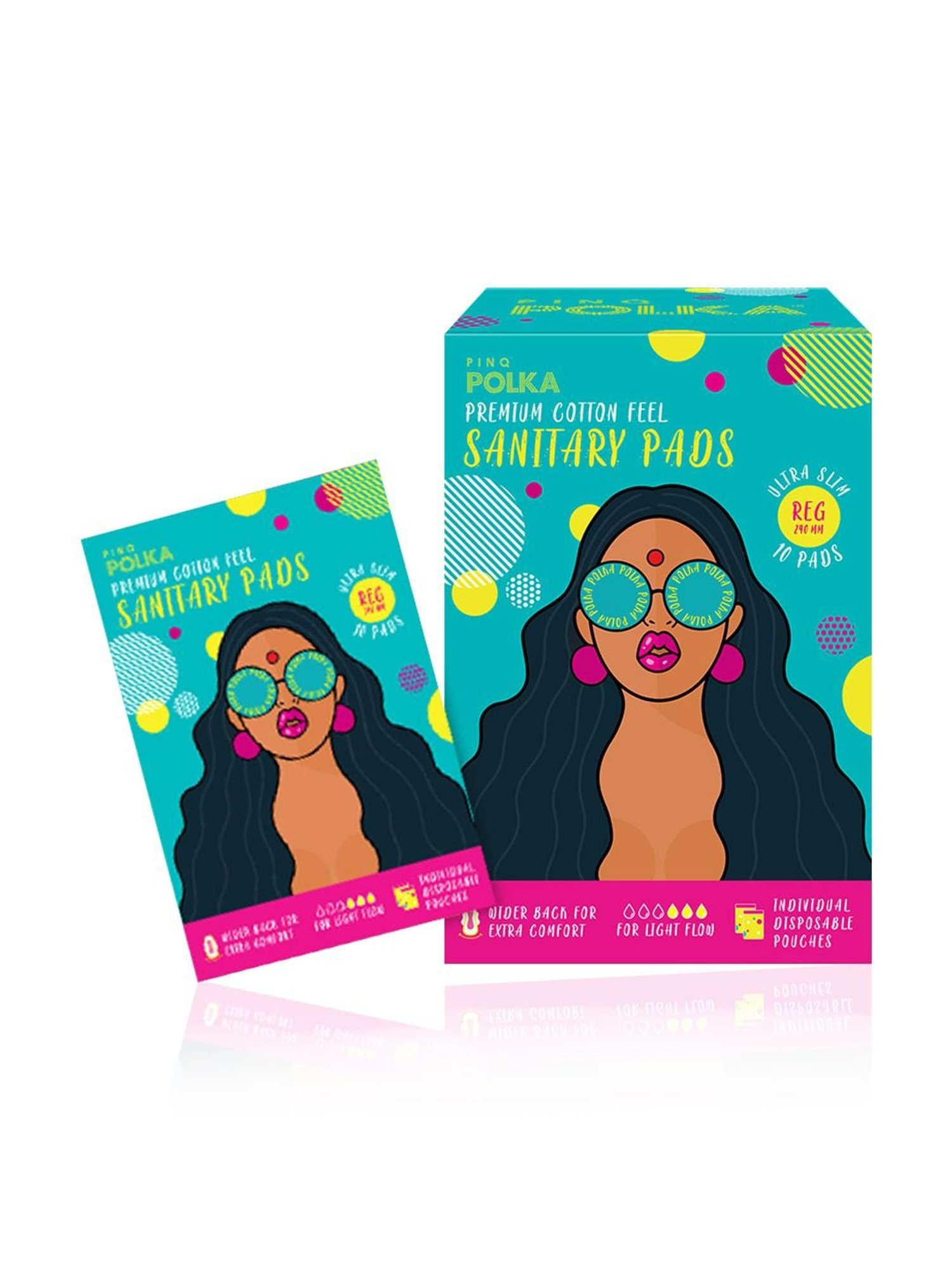 PINQ Polka Organic Cotton Ultra Sanitary Pads-Regular with Disposable Biodegradable Pouch,Pack of 10