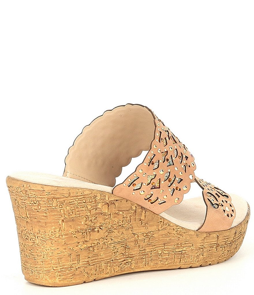 Onex Oppal Leather 2 Band Cork Wedge Slides