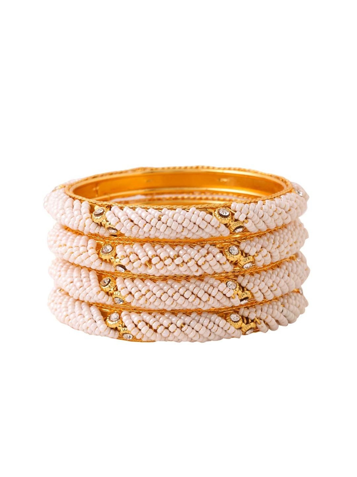 NVR Women Set Of 2 Gold-Plated Traditional Pearls Beaded Bangles