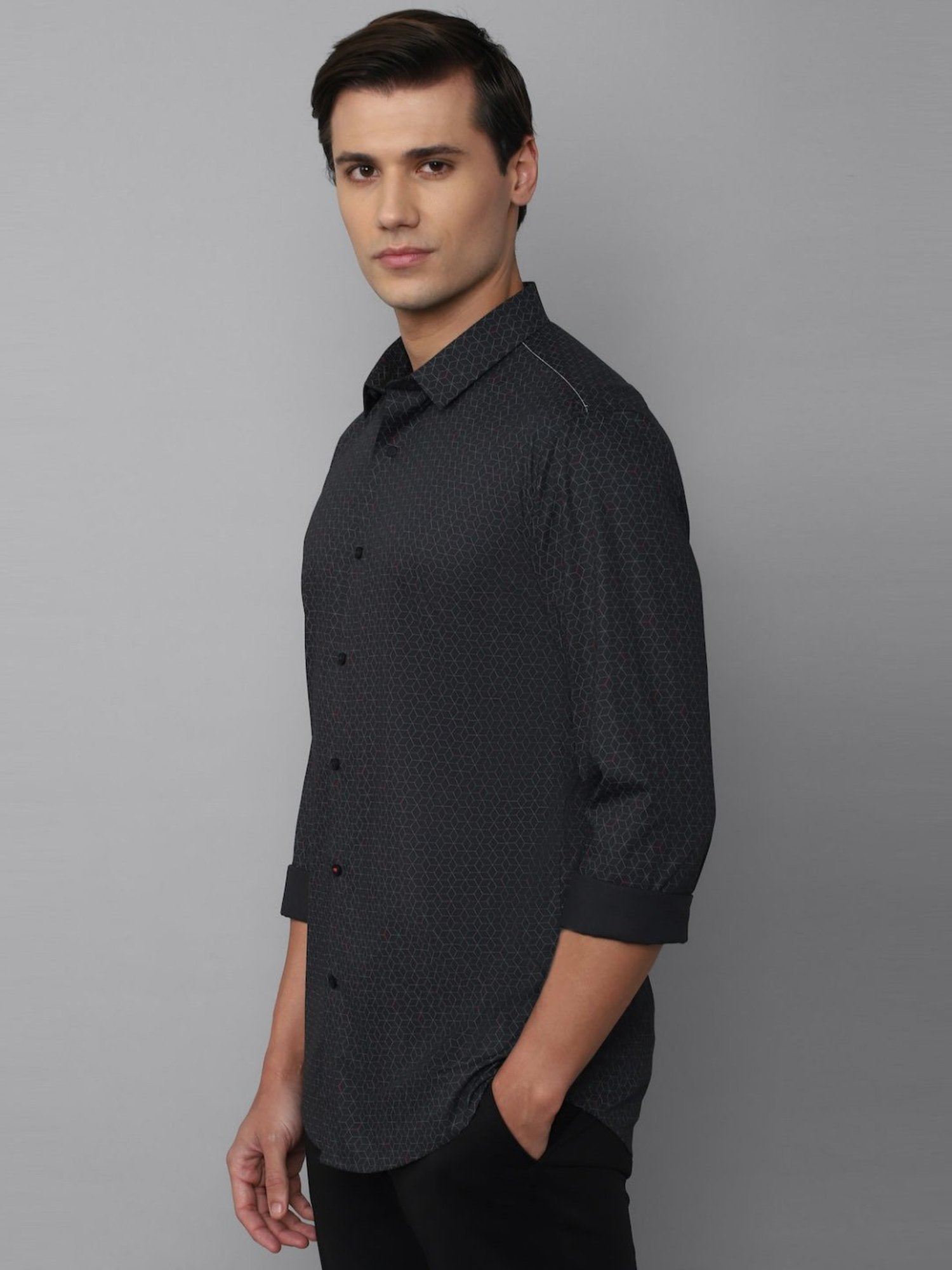 Louis Philippe Sport Black Cotton Slim Fit Printed Shirt