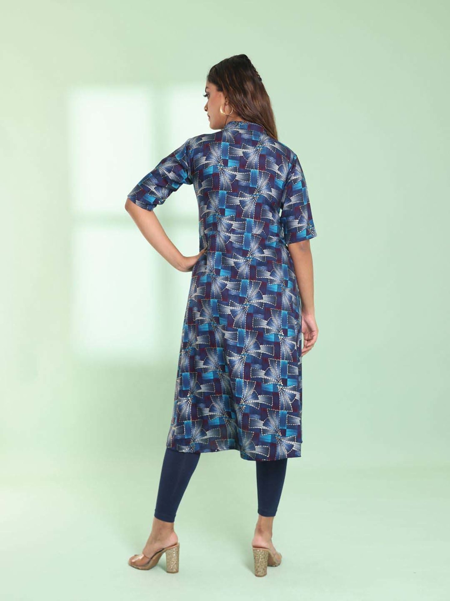 CHARUKRITI Blue Printed A Line Kurta