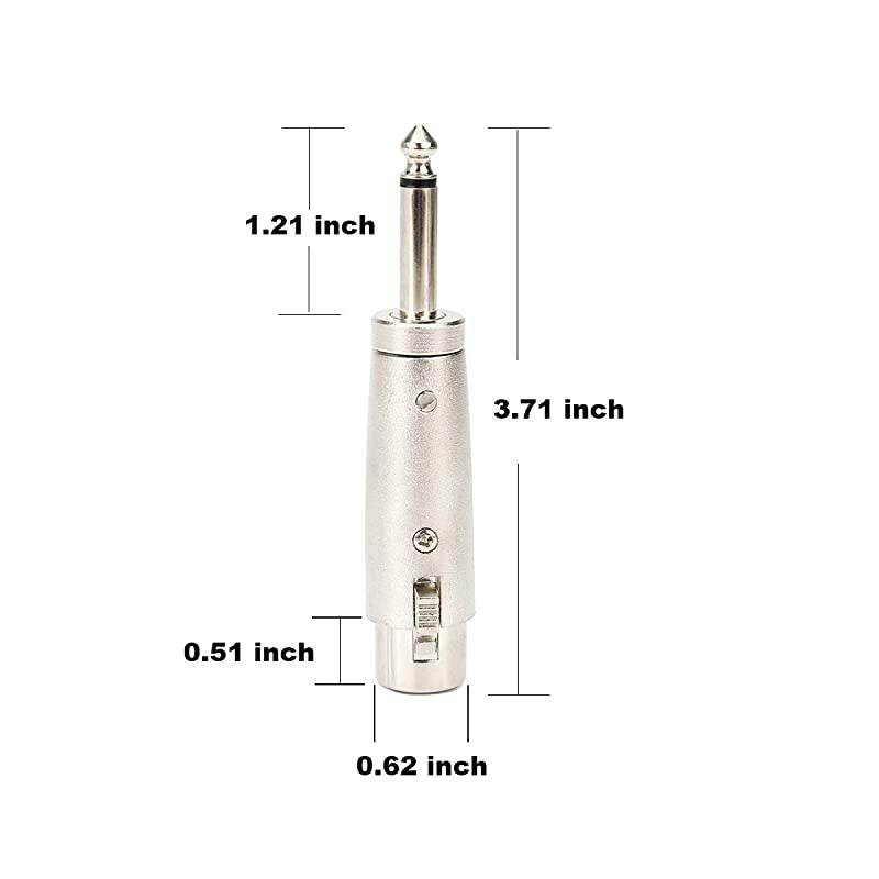 XLR 3 pin Female to 14 TS Adapter 635mm Mono Plug to XLR Female Audio Adapter Gender Changer Connector Silver 1 Pack