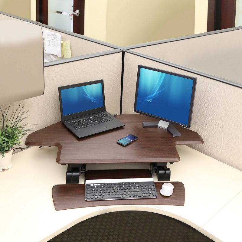 43" Airlift Gas Spring Corner Cubicle Adjustable Height Ergonomic Standing Desk Walnut - Seville Classics
