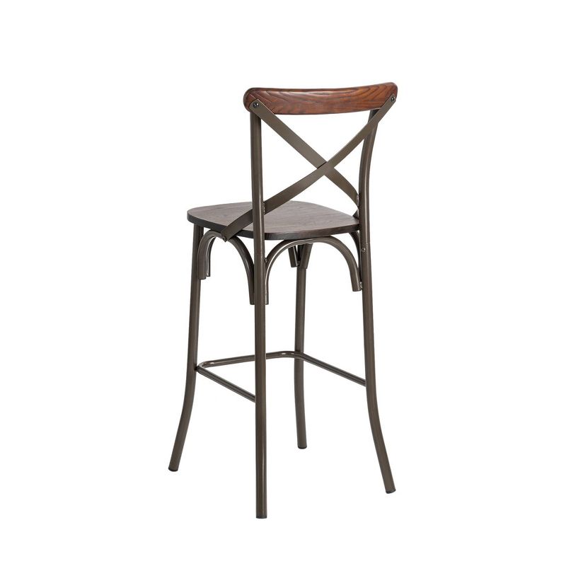 Set of 2 Steel Barstools with Solid Elm Wood Seat and Back Support Rustic - Glitzhome