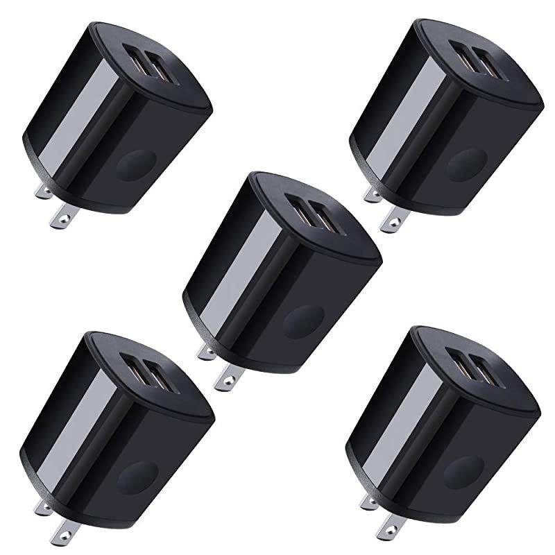 Charger Plug, 5Pack  Dual Port USB Wall Charger Quick Charger Adapter 2.1A Fast Charging Block Brick Power Cubes Compatible with iPhone 11 XR X 8 7 6 Plus, iPad, Samsung S9 S8 S7, Android,Kindle