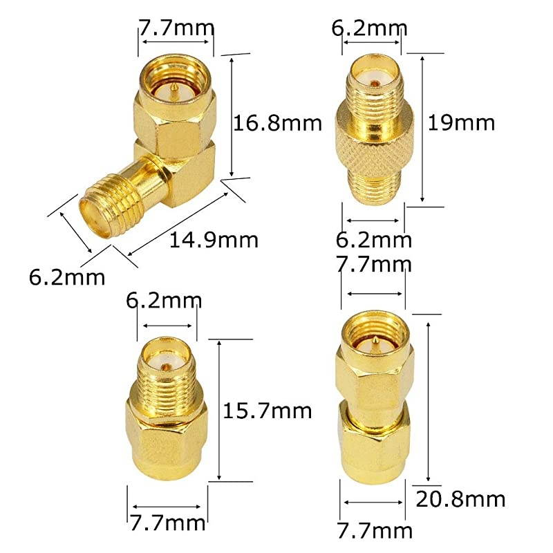 SMA Adapter Kit SMA Male Female Audio Antenna Extension Connector Right Angle 90 Degree Caoxial Connector 4 PCS