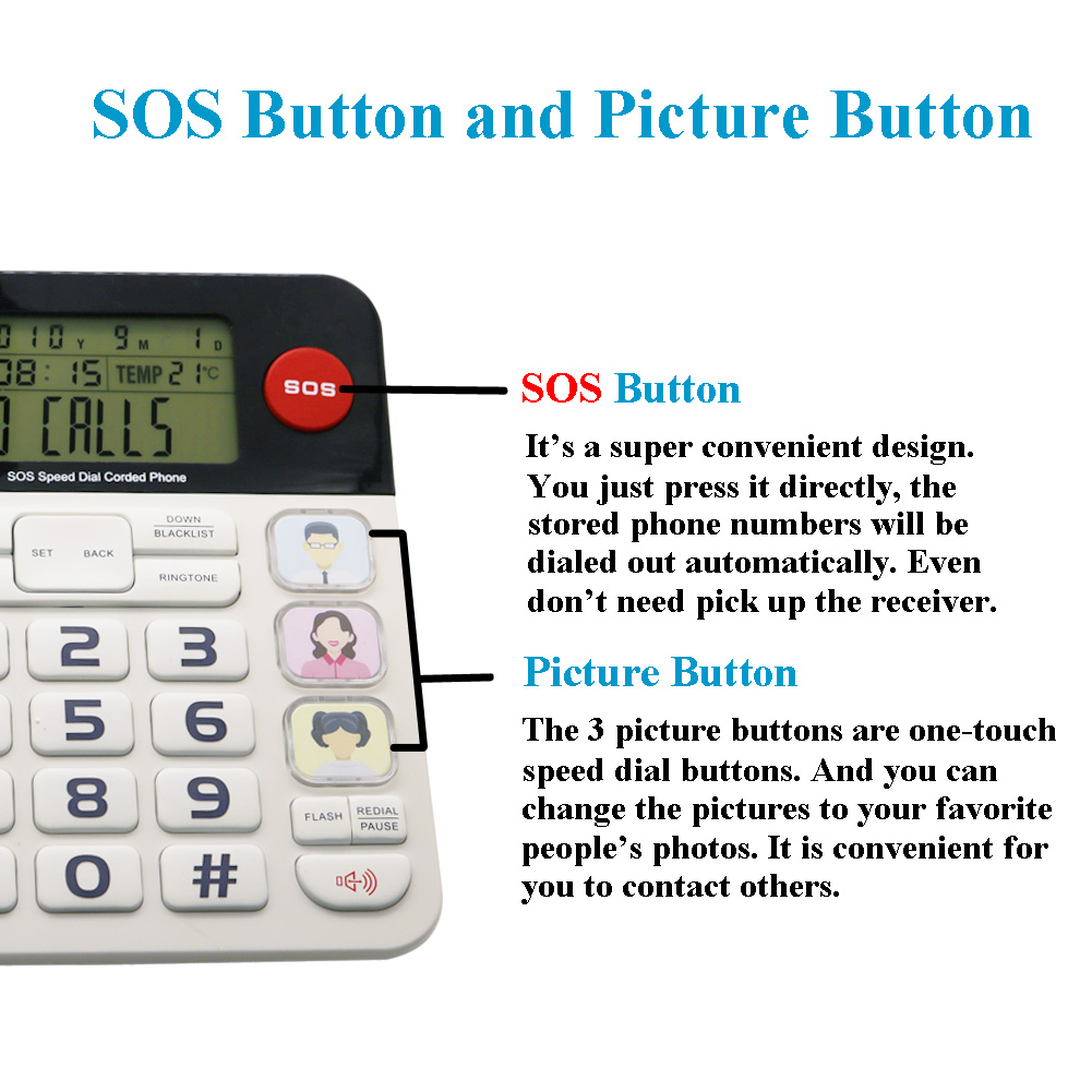 KerLiTar P047W Home Landline Phone with Caller ID Upgrade Corded Phone for Home with Luminous&Large Button/Clear Volume/SOS Emergency Button/Speed Dial Memory/Blacklist