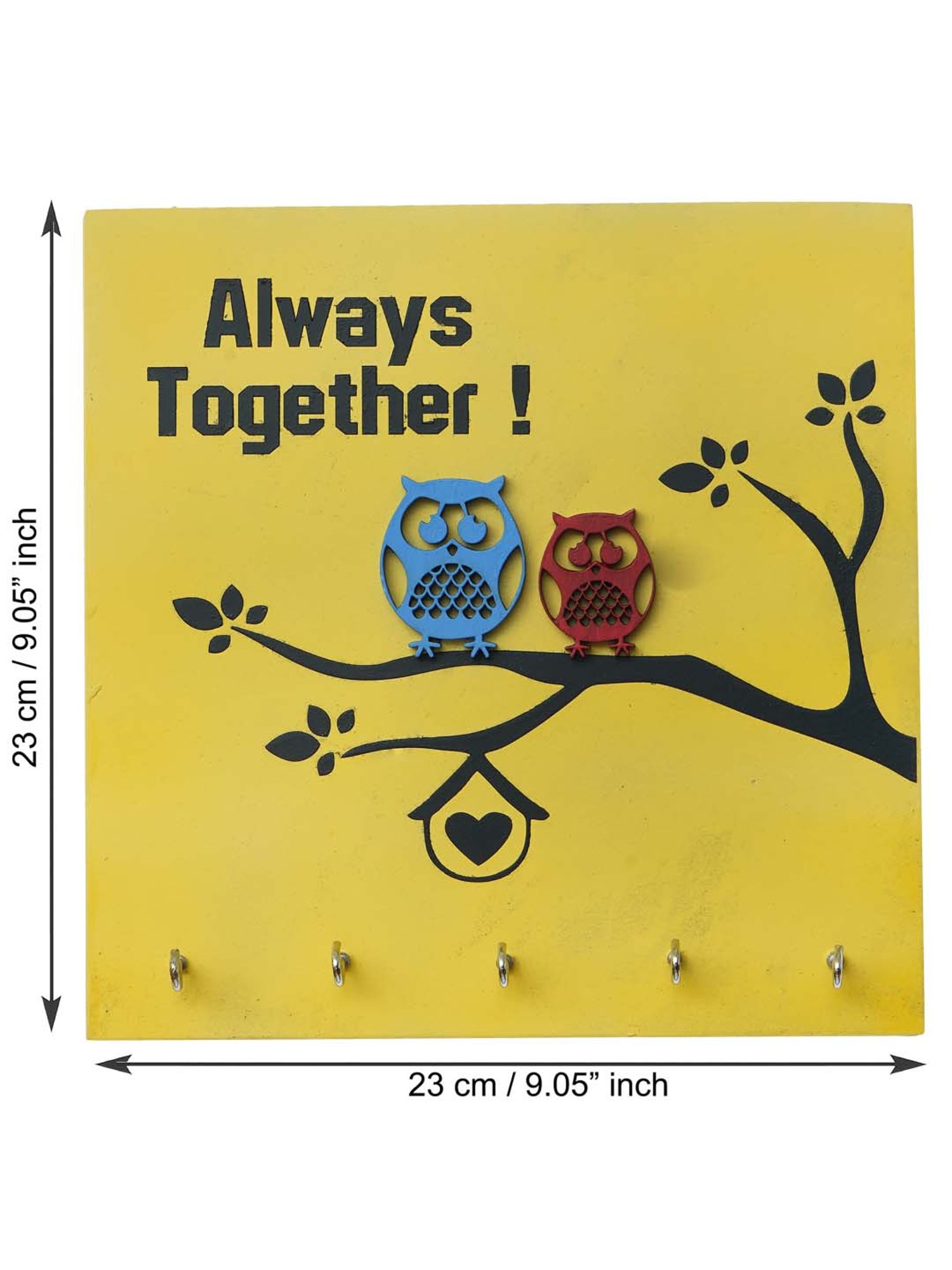 eCraftIndia Yellow & Black Wooden 5-in-1 Hook 'Owls Sitting' Key Holder