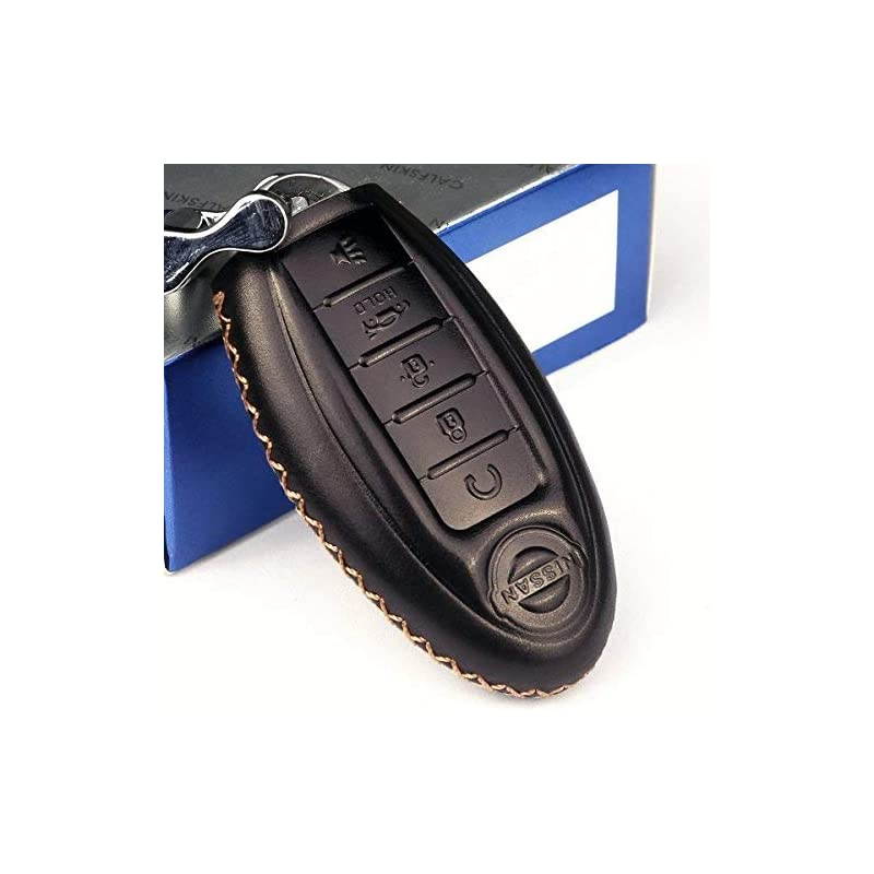 Calfskin Genuine Leather 20082018 Nissan Altima Maxima Murano Pathfinder Rogue Armada Key fob Cover case Holder only for 5 Buttons Black Color 5 Buttons