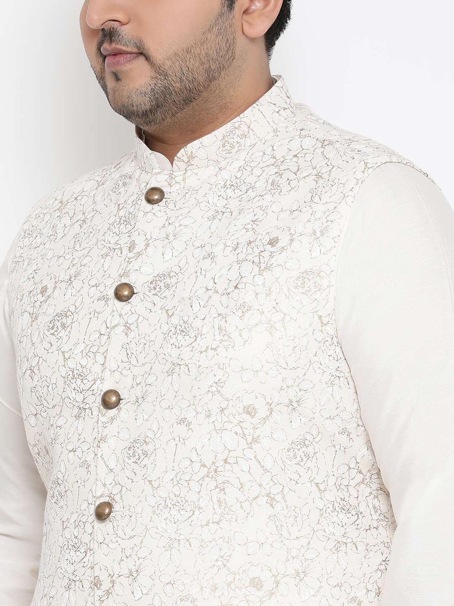 KISAH PLUS White Regular Fit Printed Kurta Set With Jacket