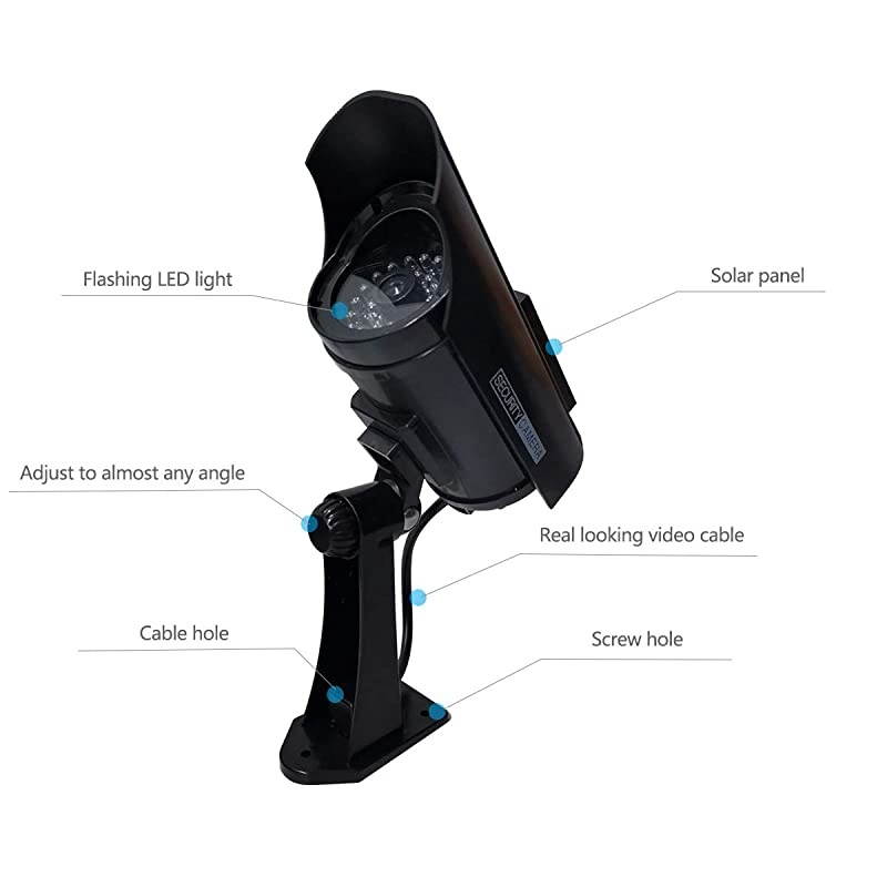 Solar Powered Bullet Dummy Fake Surveillance Camera Security CCTV Dome Camera with LED Flashing Light for OutdoorIndoorHomeBusiness 2 Pack Black1 Pack