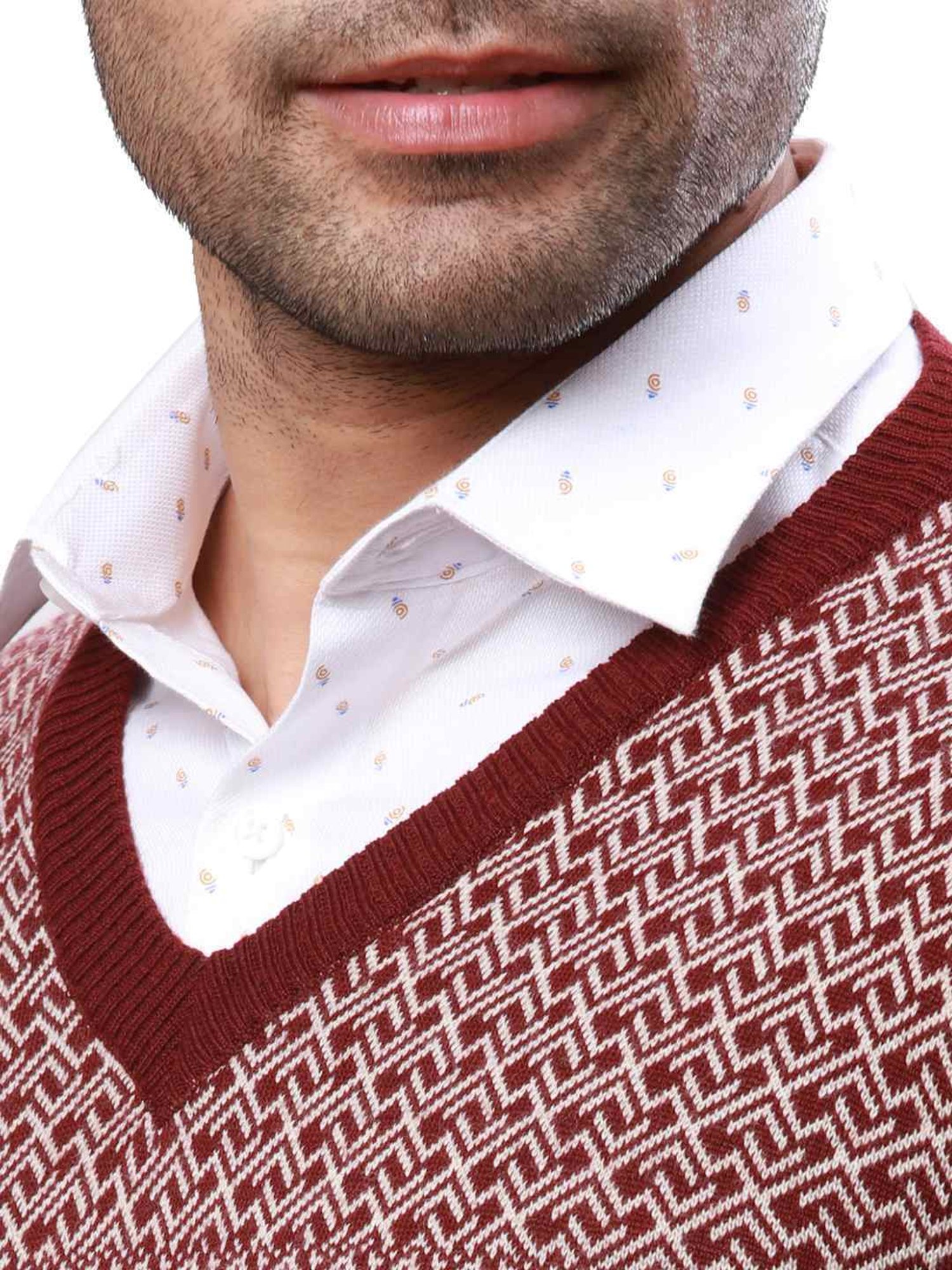 Raymond Maroon Regular Fit Self Pattern Sweater