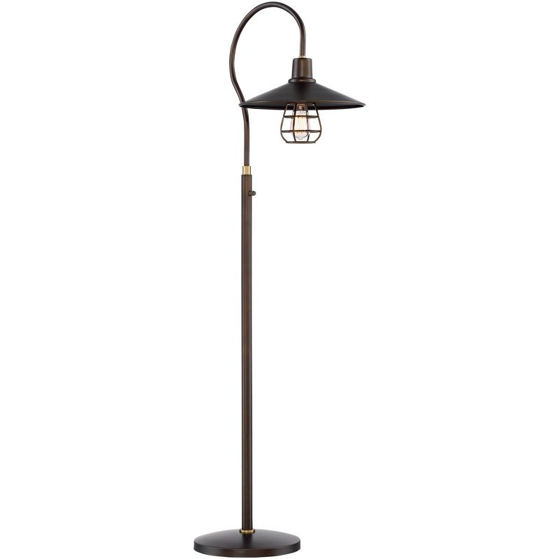 Franklin Iron Works Industrial Floor Lamp Oiled Rubbed Bronze Metal Cage Barn Light Shade for Living Room Reading Bedroom Office