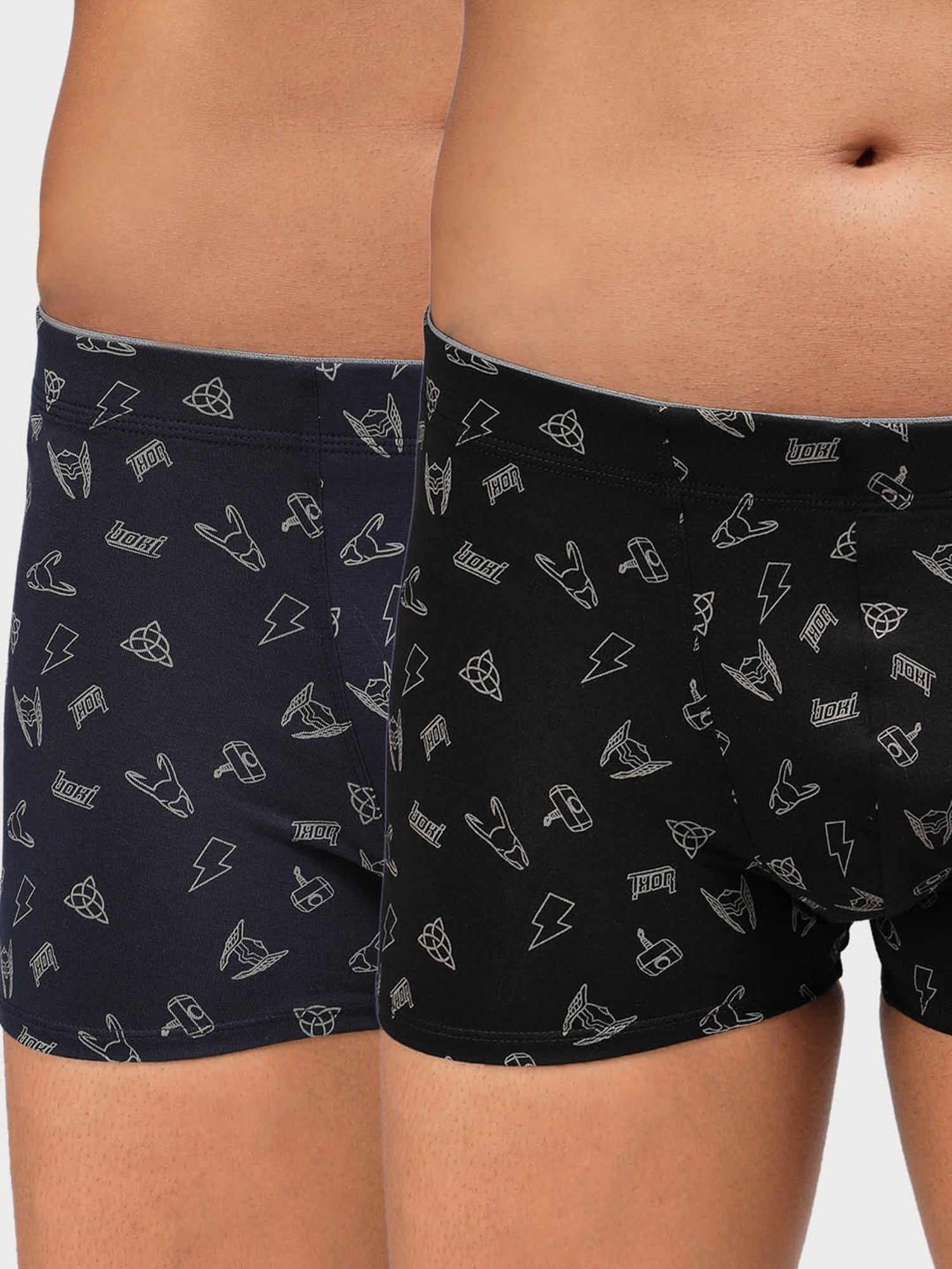 Zoiro Black & Navy Regular Fit Printed Trunks - Pack Of 2