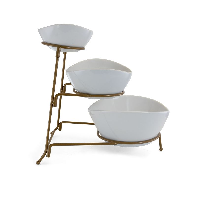 Gibson 3 Tiered Oval Chip And Dip Set With Metal Rack 