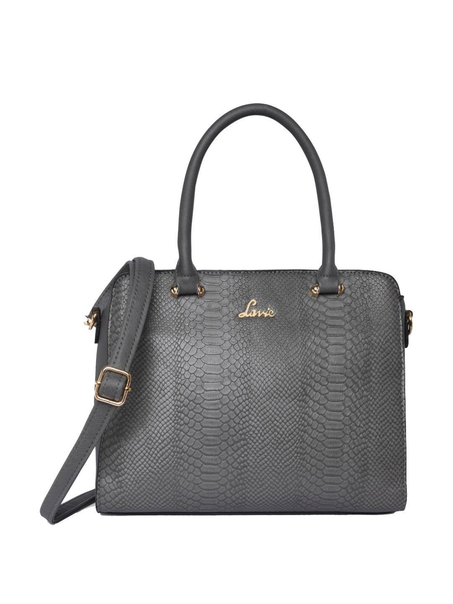 Lavie USHYCROC Grey Textured Medium Handbag