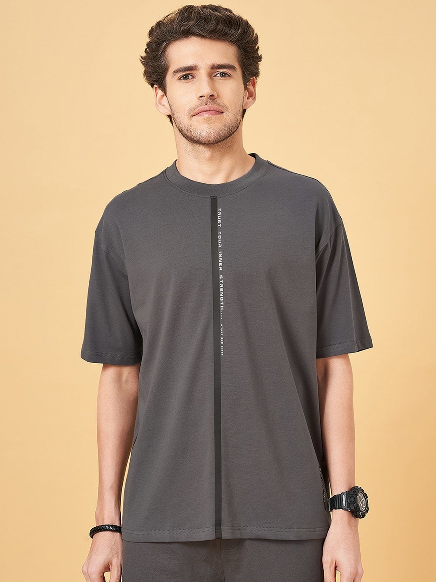 Street 808 By Pantaloons Steel Gray Boxy Fit T-Shirt