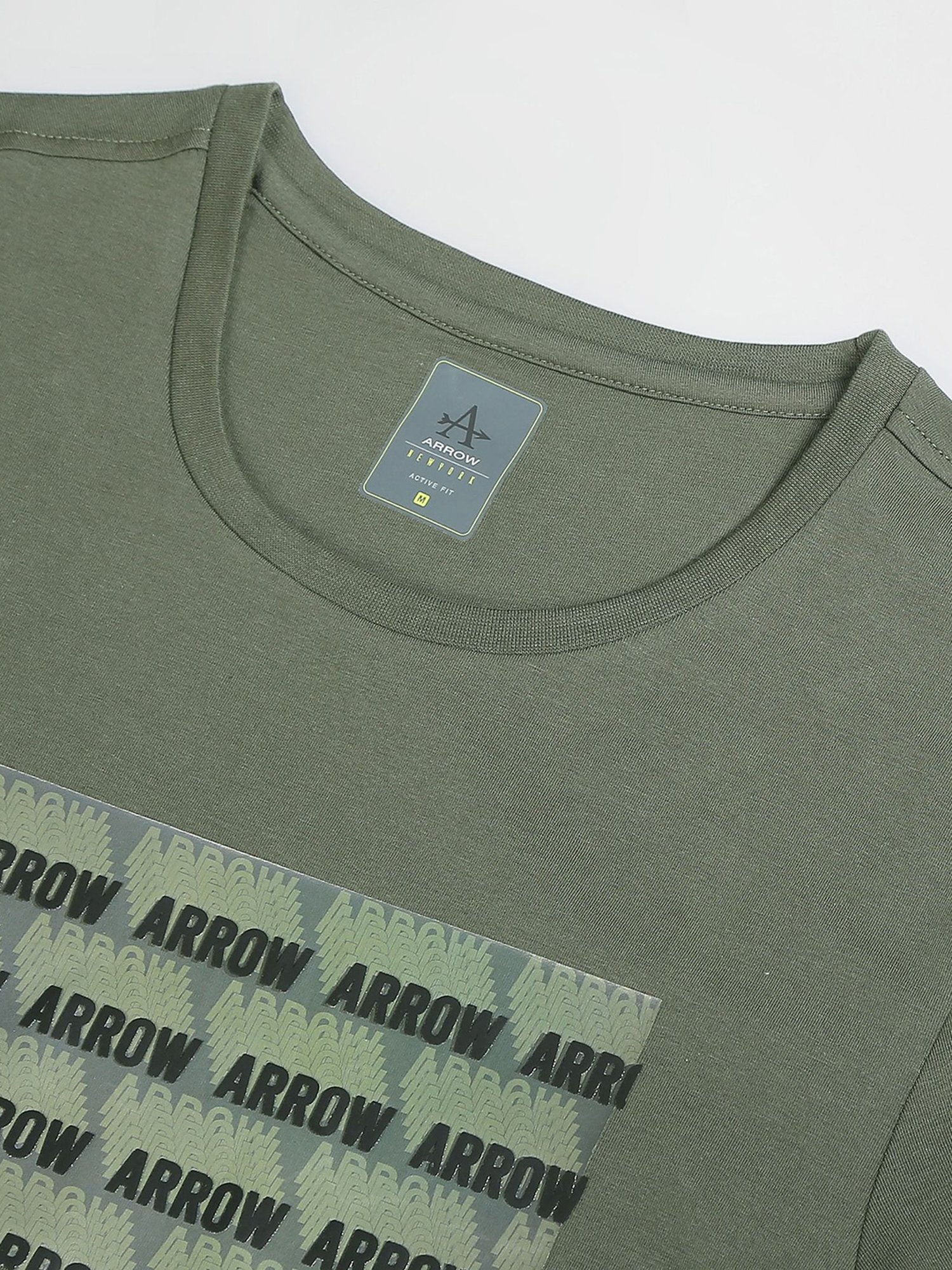 Arrow New York Green Regular Fit Printed Crew T-Shirt