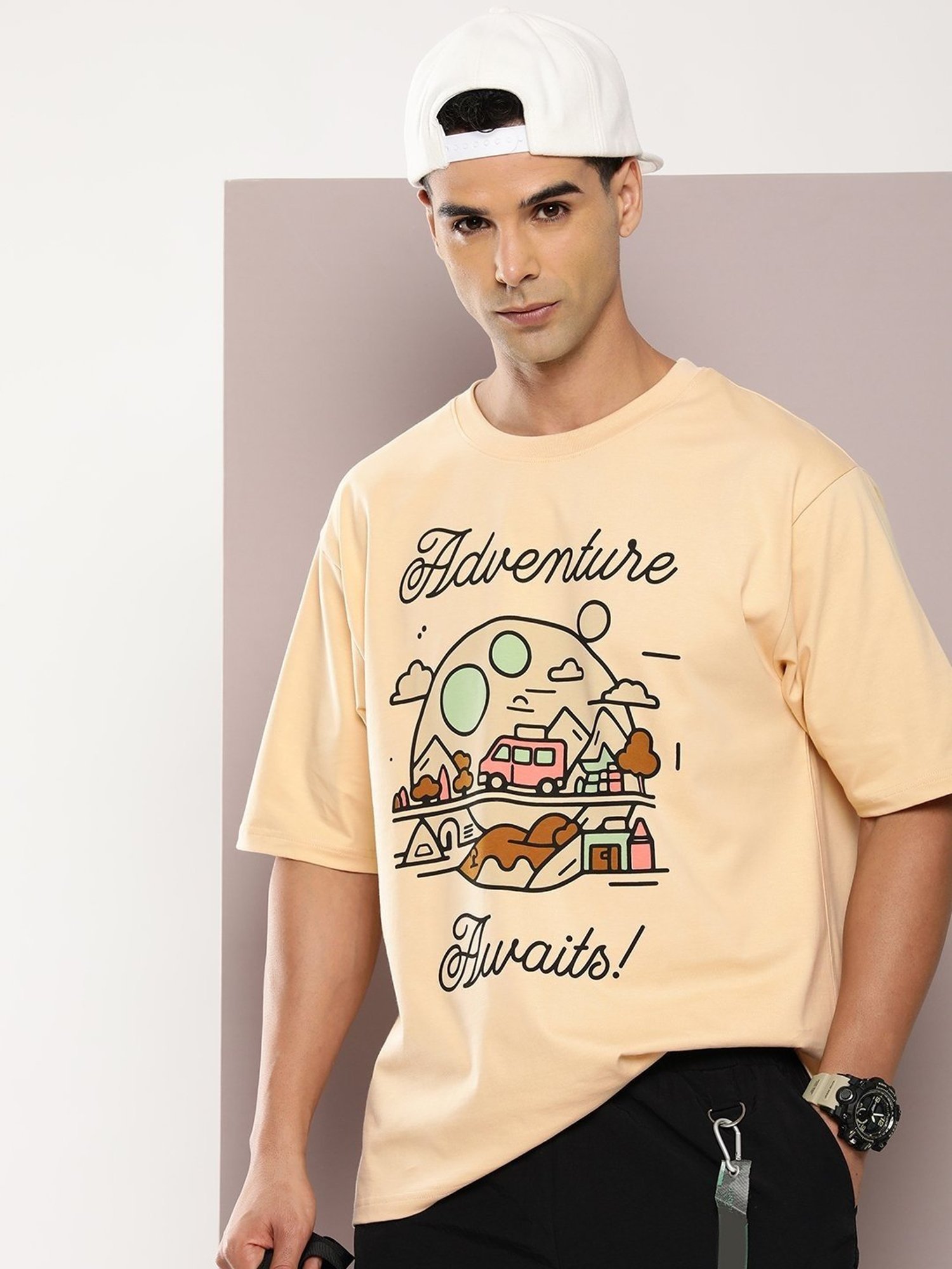 Dillinger Beige Cotton Loose Fit Printed T-Shirt