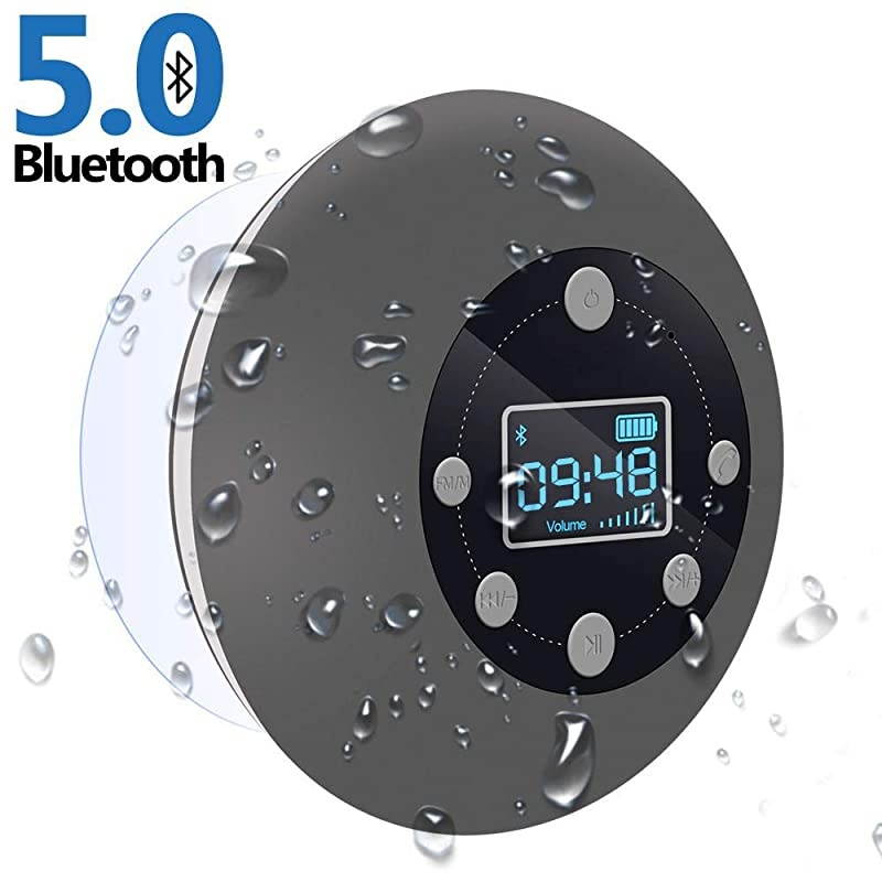 Shower Radio Bluetooth Speaker 50  Waterproof Wireless Bathroom Dab Music with Suction Cup FM Microphone 10 Hours LCD Clock Display SD Card Playing Free Call for iPhone