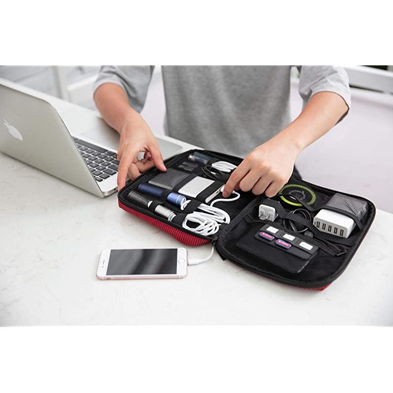 2-Layer Travel Electronic Cable Organizer Cases for 10.5" iPad, Cables, Chargers, USB Drive, Black