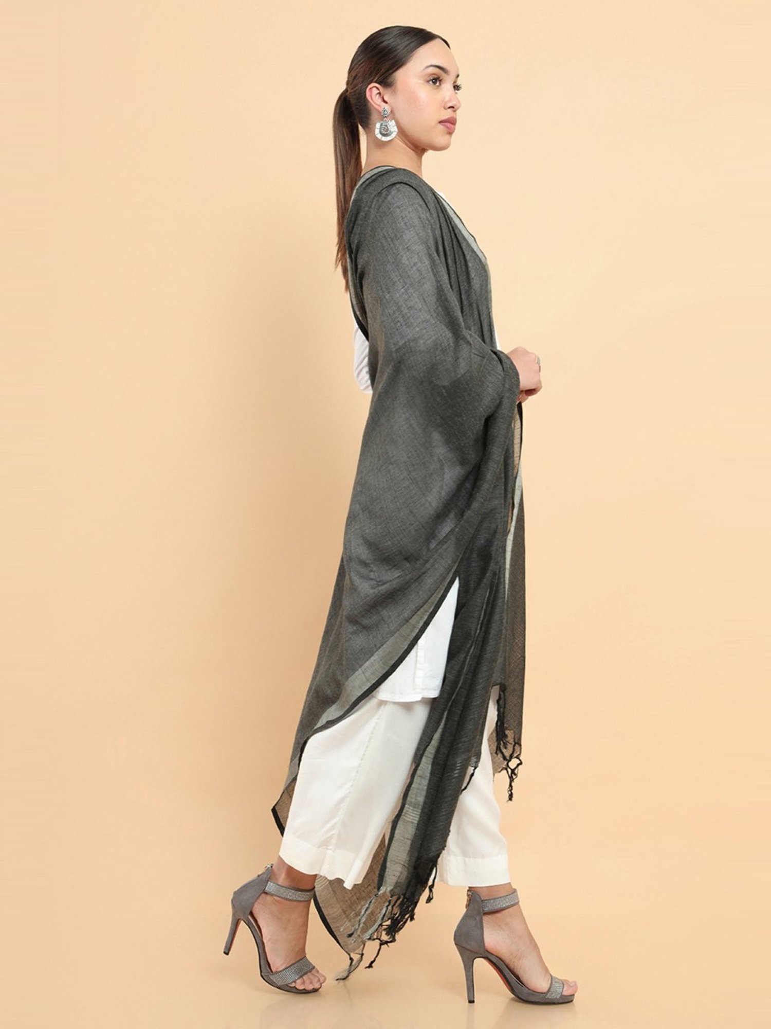 Soch Black Cotton Plain Dupatta