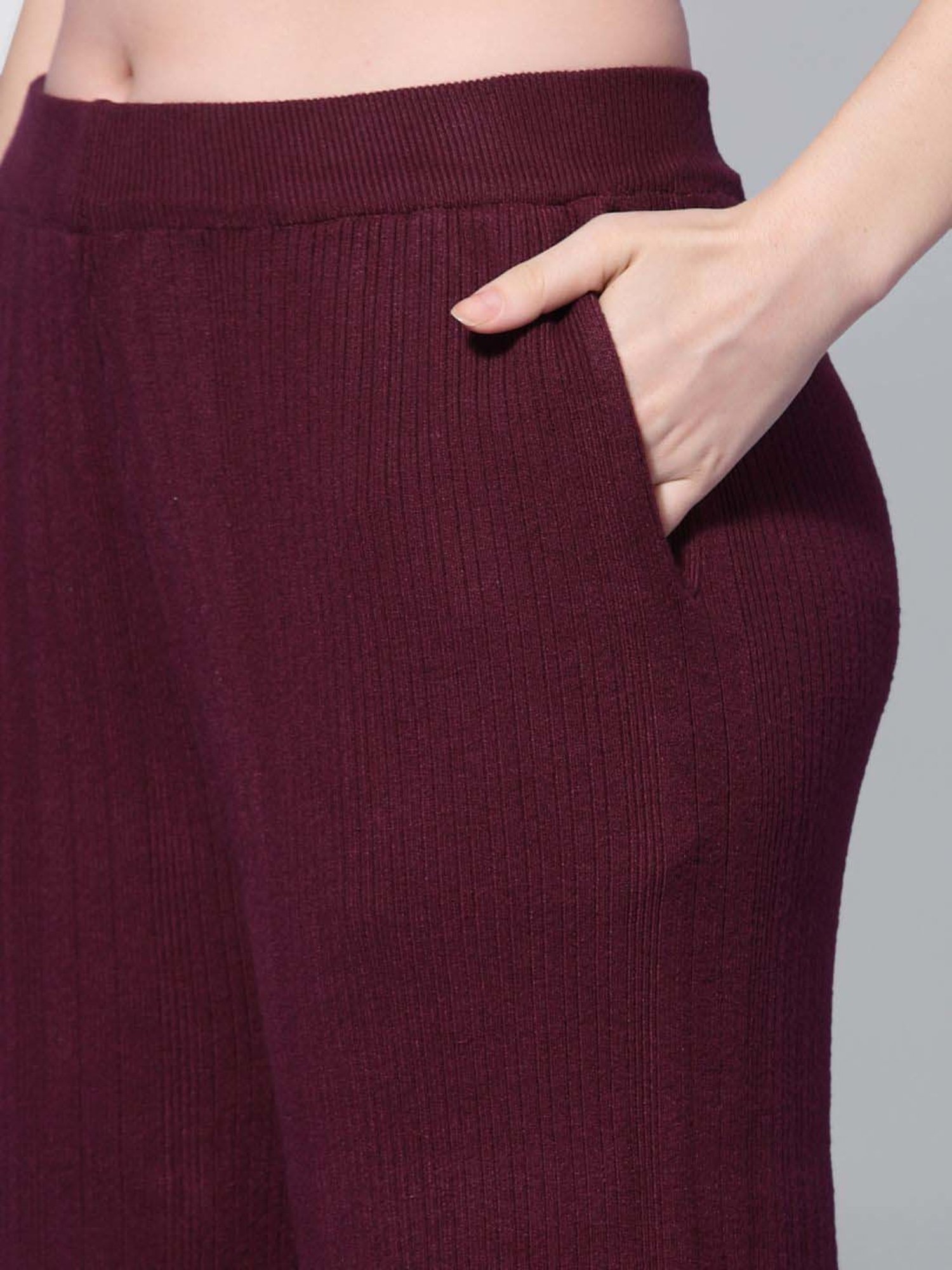 Mafadeny Maroon Self Pattern Palazzos