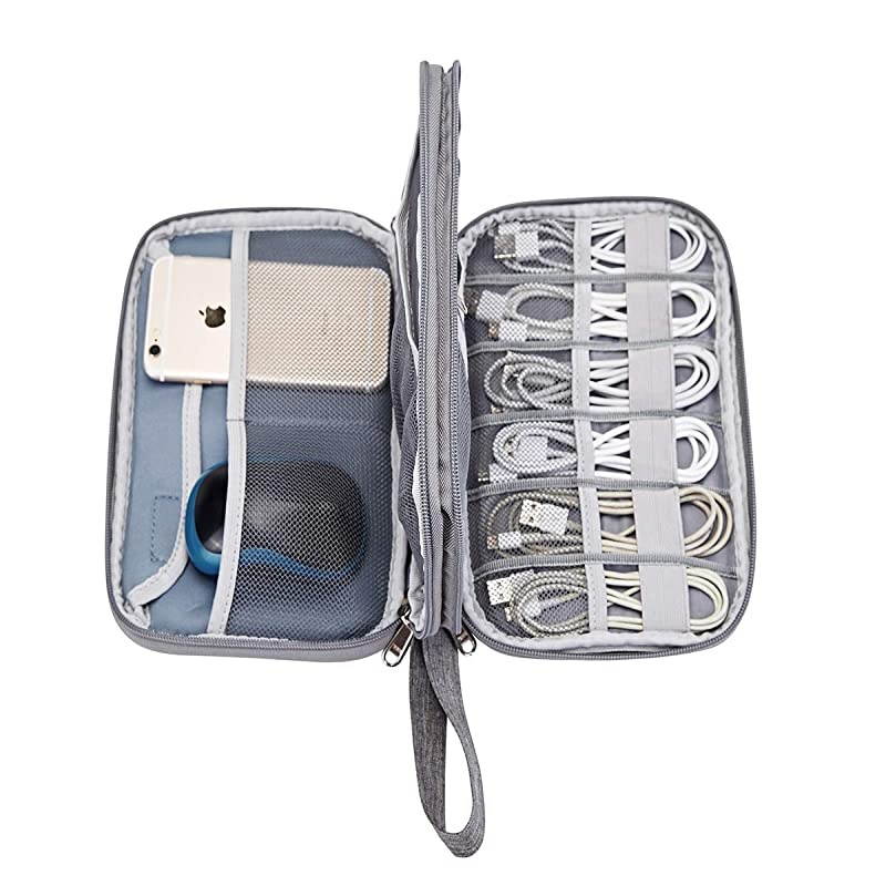 Electronics Organizer Travel Cable Organizer Waterproof Portable Electronics Accessories Case Gadget Bag for 79 IPad Mini Chargers Cord Phone USB SD CardGray
