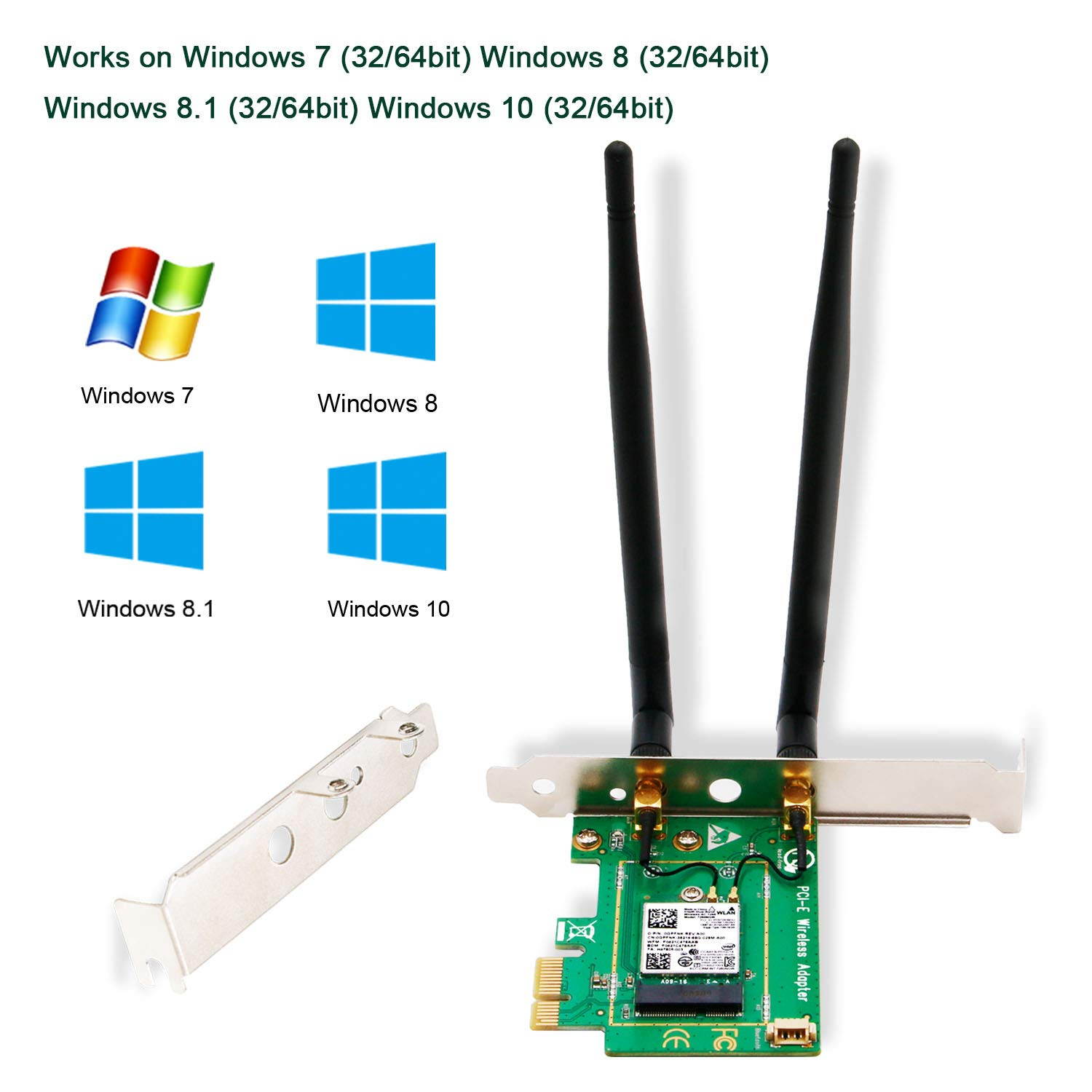 PCIe WiFi Card AC 1200Mbp Wireless Network Card with Bluetooth 4.0 Network Server Adapter, Wireless PCI Express Adapter Dual-Band 5G/2.4G PCI-E Wireless WI-FI Adapter Network Card for PC