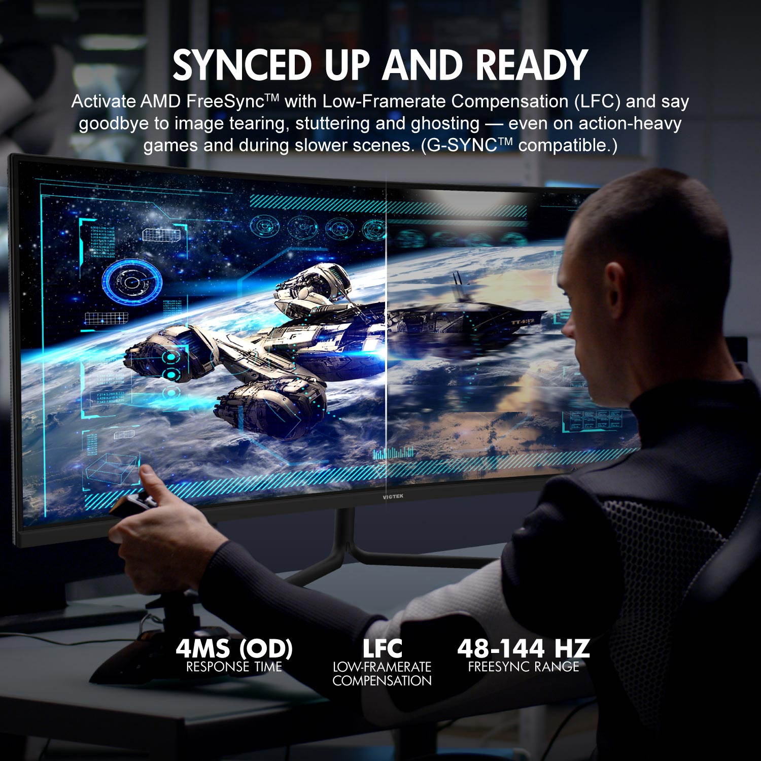 VIOTEK GNV34DBE 34-Inch Curved Gaming Monitor  144Hz UWQHD  2x HDMI 2.0, 2x DisplayPort 1.4, 3.5mm FreeSync