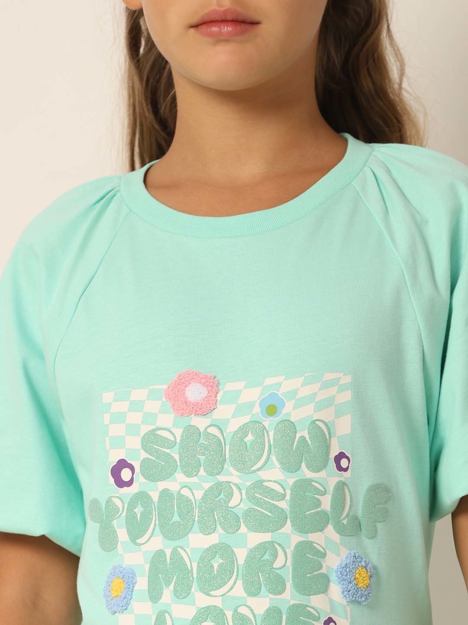 VERO MODA GIRL Blue Cotton Embroidered Dress