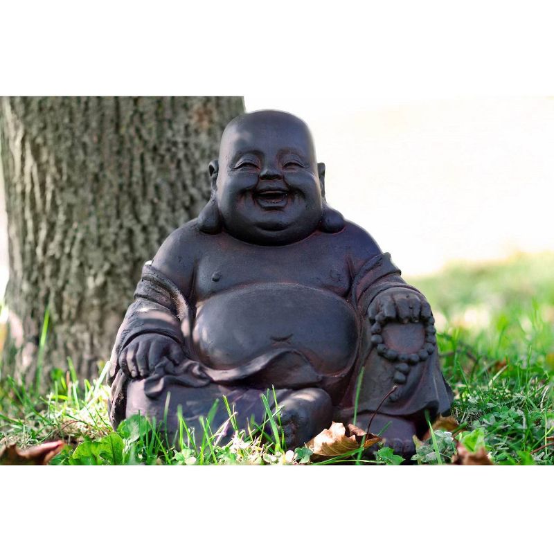 9.5" Polyresin Sitting Buddha Outdoor Zen Statue Rustic Brown - Hi-Line Gift