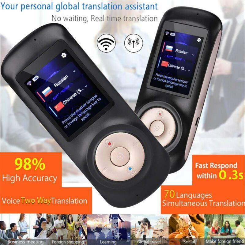 Language Translator Device, 70 Languages Two Way Language Instant Voice Translator, Portable Offline Translator Device, Voice & Text & Photo WiFi Hotspot Connection with 2.4 Inch Screen Translation