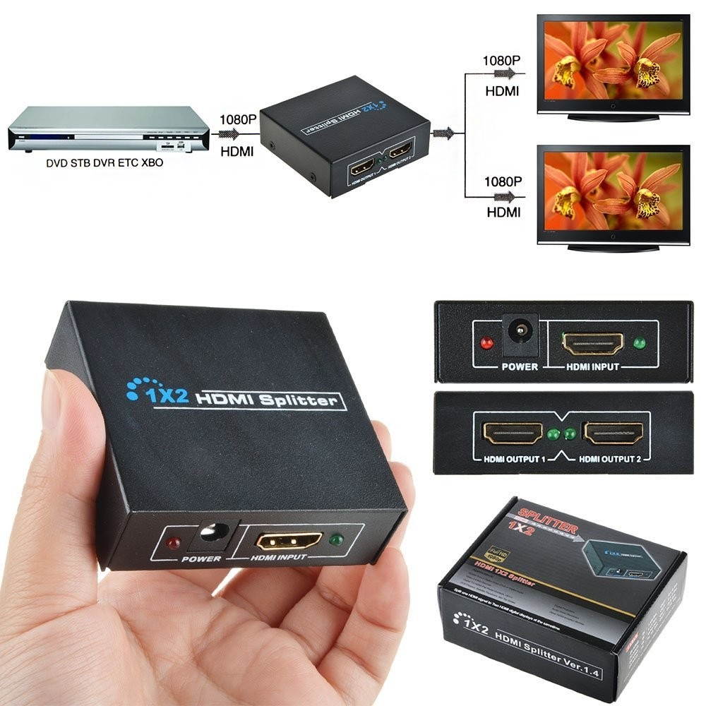 Topwin New Full HD 1x2 Port HDMI Splitter Amplifier Repeater 3D 1080p Female Switch Box Hub