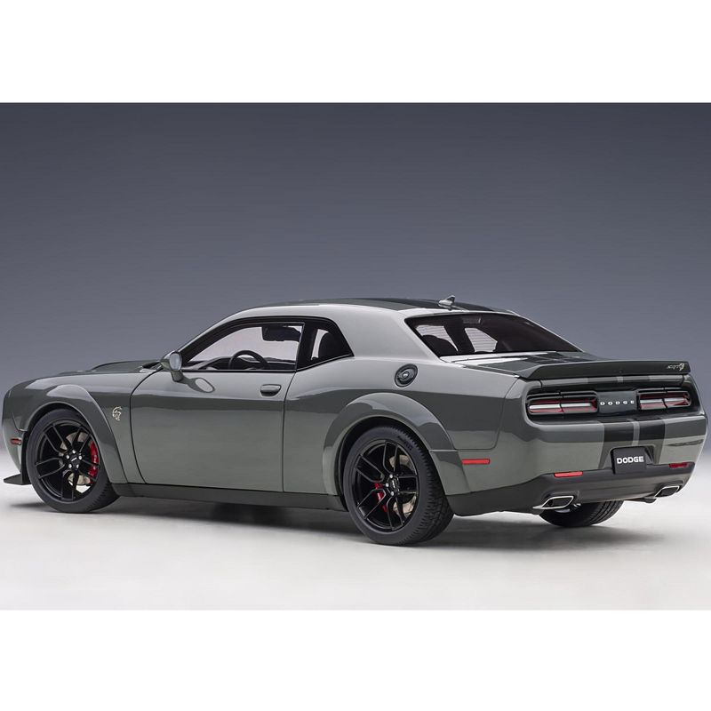 Dodge Challenger SRT Hellcat Widebody Destroyer Gray with Dual Gunmetal Center Stripes 1/18 Model Car by Autoart