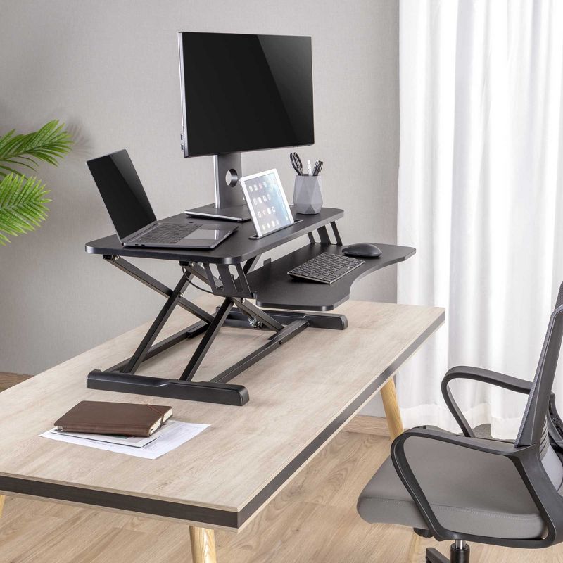 FlexPro Hero Standing Desk Converter - 32" Sit to Stand Desk with Keyboard Tray - Stand Steady
