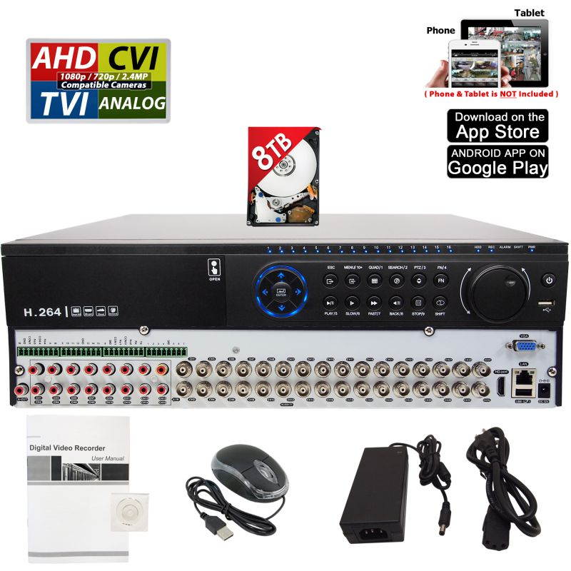 Evertech 32 Channel DVR with 8TB Hard Drive for Recording H.265 High-Definition Hybrid TVI AHD CVI Analog Home Office CCTV Security Digital Video Recorder