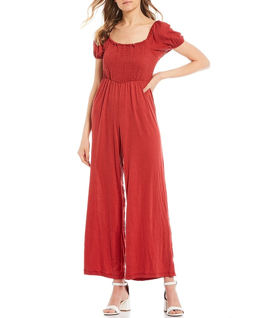 Jolt Puff Sleeve Smocked Bodice Jumpsuit