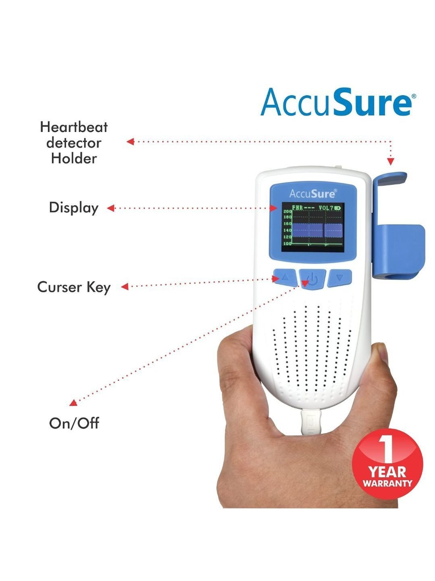 AccuSure Fetal Doppler for Doctors and Mothers with USB Charging (White)