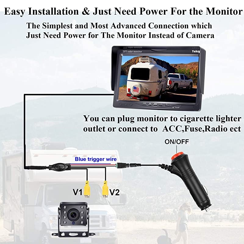 Y14 HD DIY One Wire System Backup Camera 7 Inch Monitor Kit for RVsTrucksTrailersCampers IP69K Waterproof IR Night Vision Rear View HighSpeed Observation System