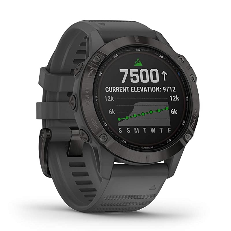 Garmin Fenix 6 Pro Solar (Black with Slate Gray Band) Power Bundle | +HD Screen Protectors,  Portable Charger & Hard Case | Solar Charging, ClimbPro, PacePro, Spotify