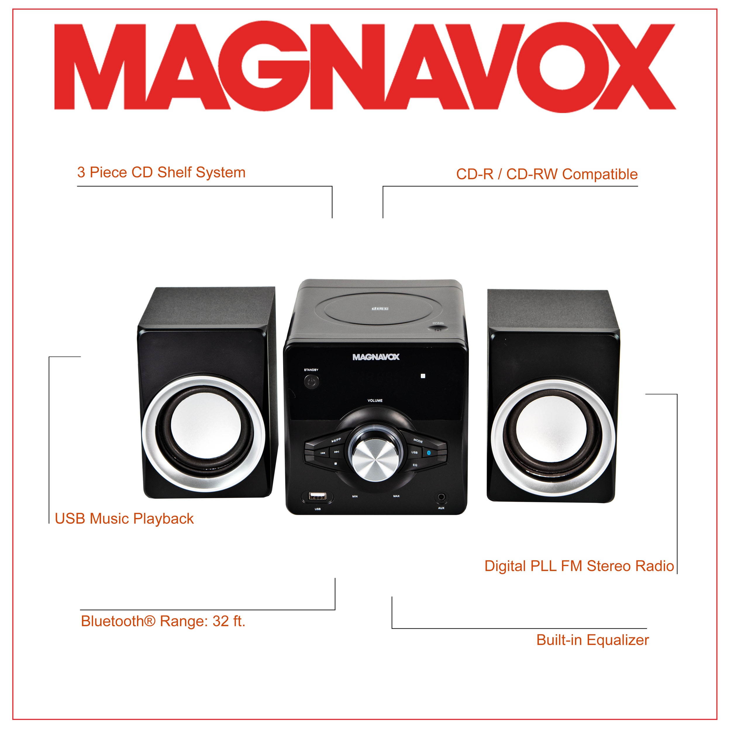 craig  magnavox, 3pieces cd shelf system with digital pll fm stereo radio and bluetooth wireless technology