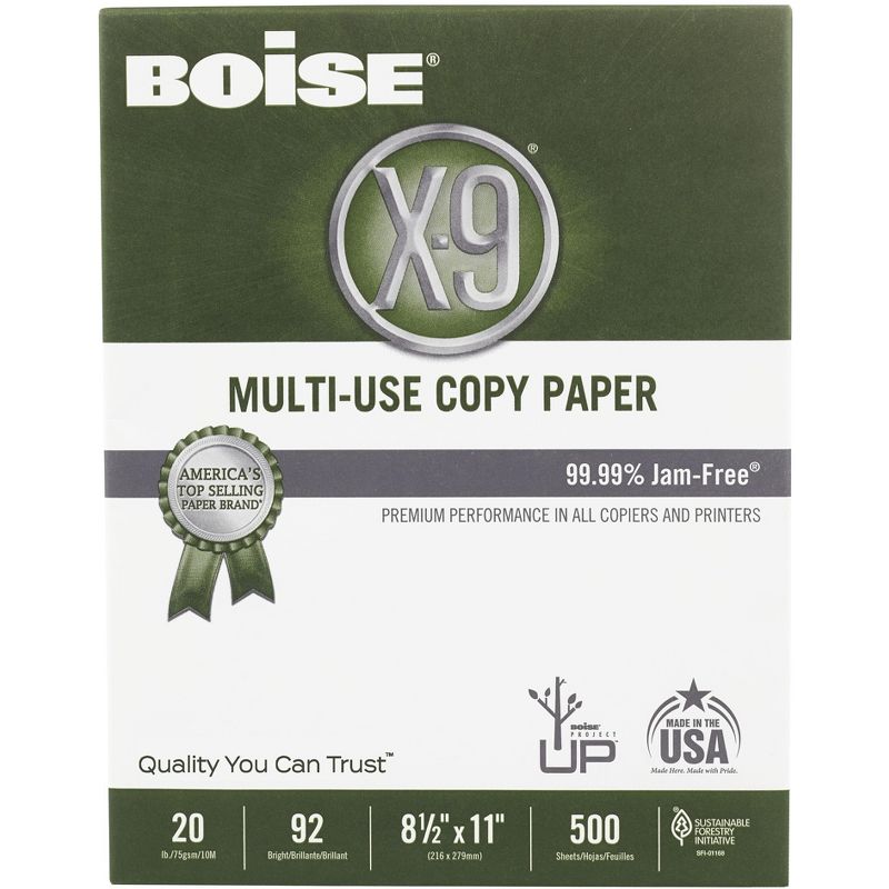 Boise X-9 Multi-Use Copy Paper 92 Bright 20lb 8-1/2 x 11 White 5000 Sheets/Carton OX9001
