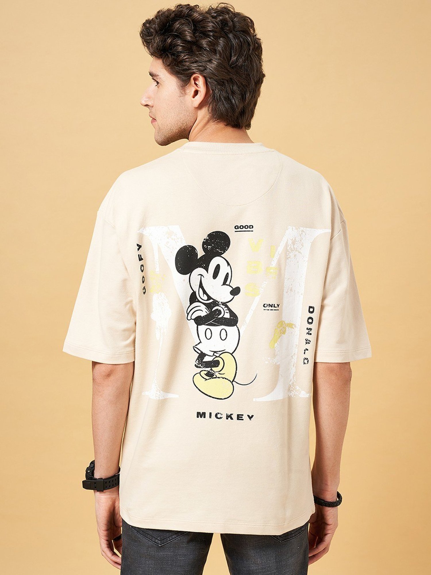 SF Jeans by Pantaloons Beige Cotton Regular Fit Printed T-Shirt